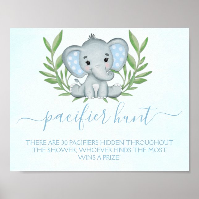 Affiche Elephant Pacifier Chasse Baby shower garçon Jeu (Devant)