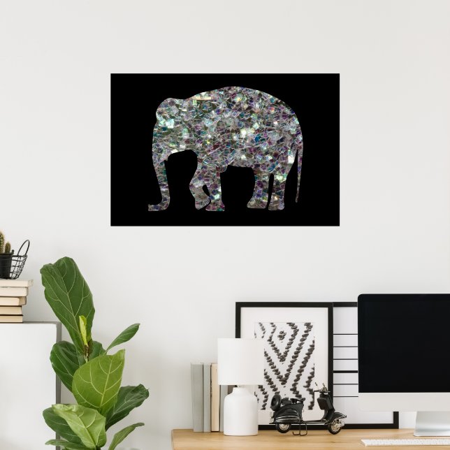 Affiche Éléphant pailleté mosaïque argenté scintillant (Bureau à domicile)