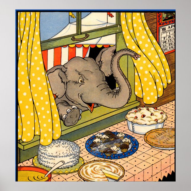 Affiche éléphant passant la tête par la fenêtre (Devant)
