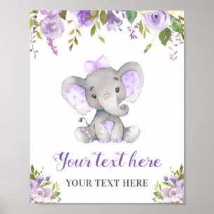 Affiche Eléphant Purple Girl Baby shower saupoudrer Annive