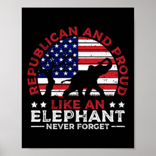 Affiche Éléphant républicain et fier Drapeau américain éle