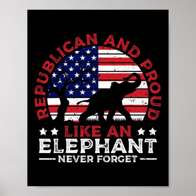 Affiche Éléphant républicain et fier Drapeau américain éle (Devant)