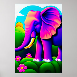Affiche Eléphant rose - Art en toile