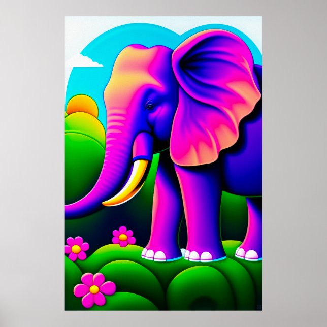 Affiche Eléphant rose - Art en toile (Devant)
