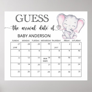 Affiche Eléphant rose Devinez Date d'échéance Calendrier P