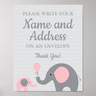 Affiche Eléphant rose Écrivez votre nom Adresse sur l'enve