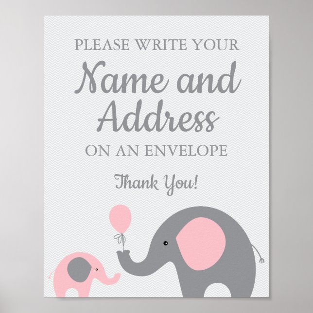 Affiche Eléphant rose Écrivez votre nom Adresse sur l'enve (Devant)