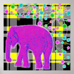 Affiche Eléphant rose et plaid
