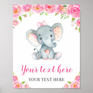 Affiche Elephant rose fille Baby shower saupoudrer Anniver