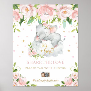 Affiche Éléphant Rose Floral Partagez l'Amour Étiquetez Vo