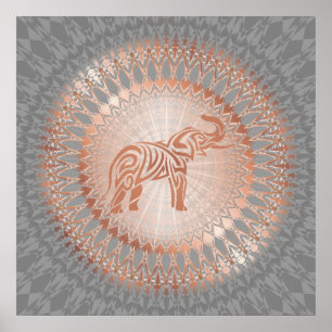 Affiche Eléphant rose Gold Grey Mandala