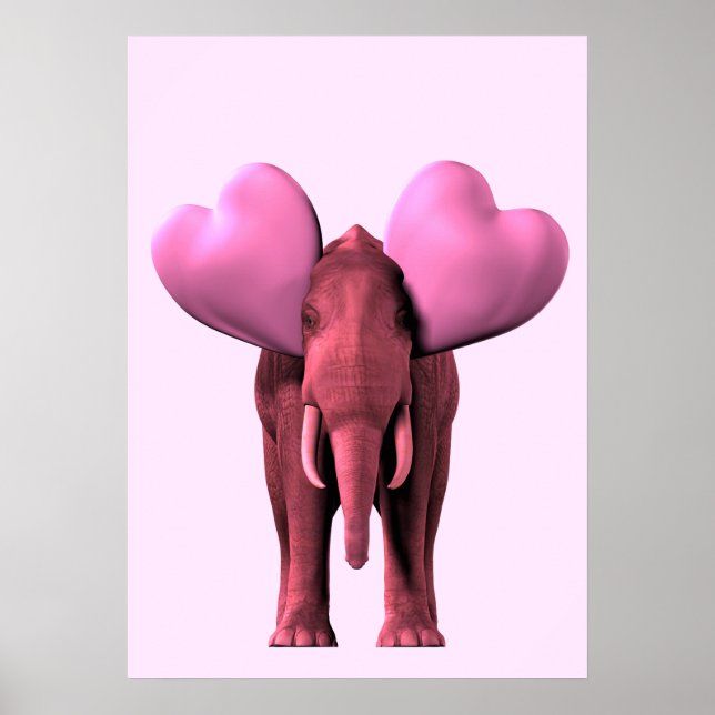 Affiche Eléphant rose romantique (Devant)