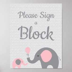 Affiche Eléphant rose S'il vous plaît signer un Baby showe