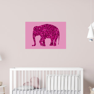 Affiche Éléphant rose vif brillant faux éclats sur rose
