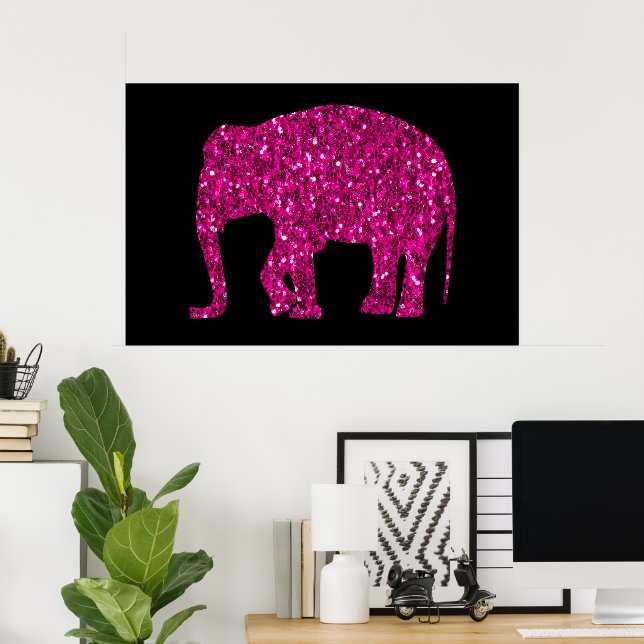 Affiche Éléphant rose vif brillant faux scintillements sur (Bureau à domicile)