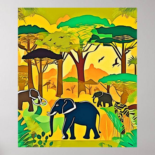 Affiche Elephant Savanna Jungle Art (Devant)