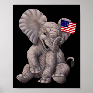 Affiche Éléphant tenant un drapeau américain - Républicain