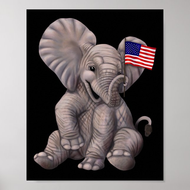 Affiche Éléphant tenant un drapeau américain - Républicain (Devant)