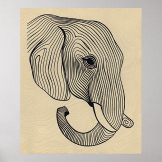 Affiche Eléphant Tête minimaliste ligne art II