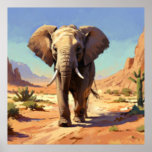 Affiche Eléphant unique en peinture animale du désert