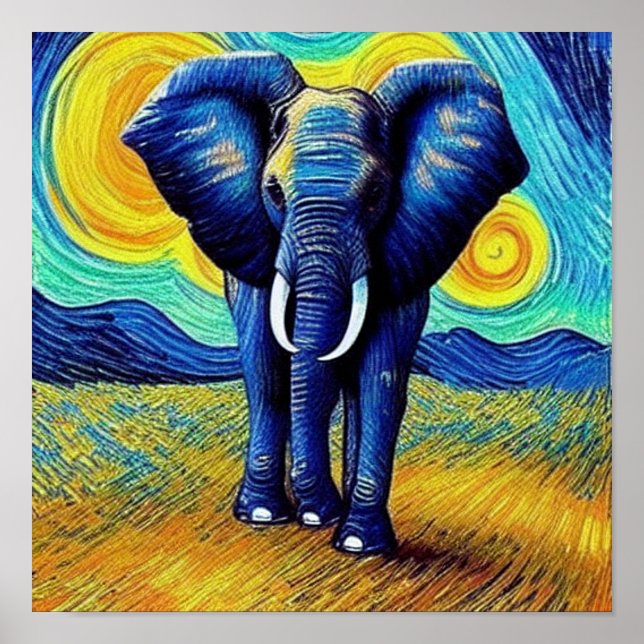 Affiche Éléphant Van Gogh   (Devant)