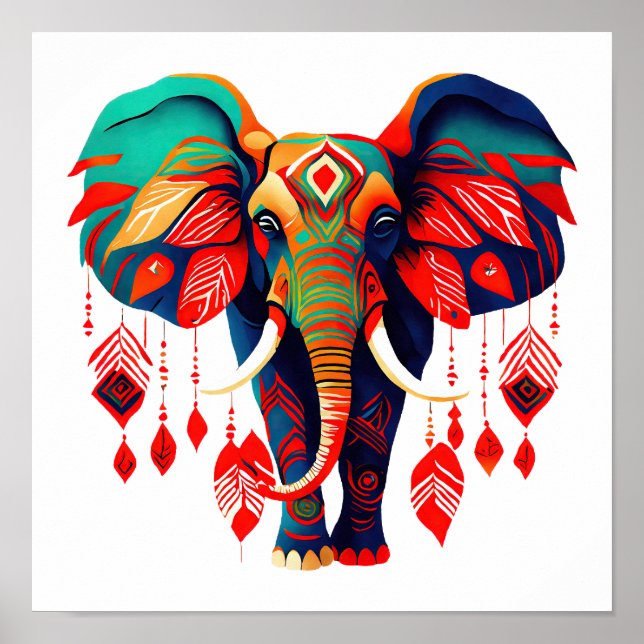 Affiche Éléphant Vibrant Bohème Chic (Devant)