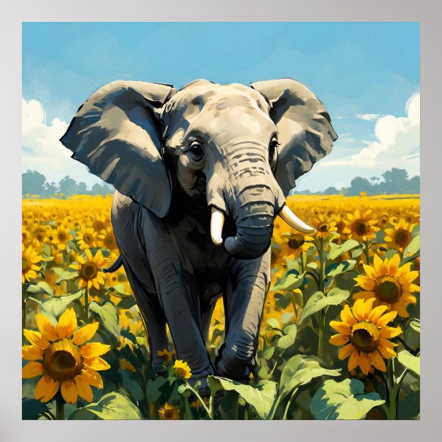 Affiche Eléphant vivant dans la peinture sur terrain de to (Devant)