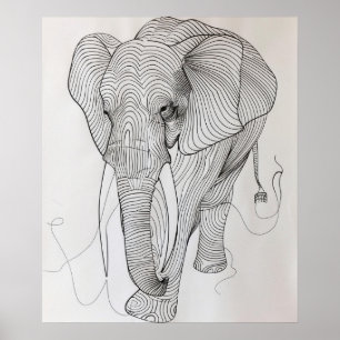 Affiche Eléphant Wavy Minimalist Line Art