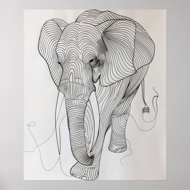 Affiche Eléphant Wavy Minimalist Line Art (Devant)