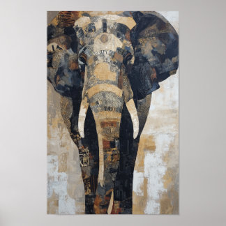 Affiche Elephant with Benin designs on body
