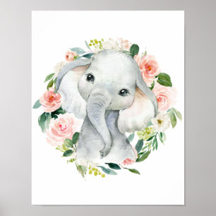 Affiche Éléphanteau Fleur Femelle Mignon