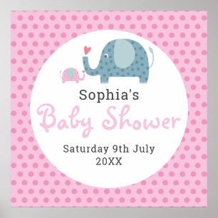 Affiche Éléphants à pois roses Bienvenue pour la Baby Show