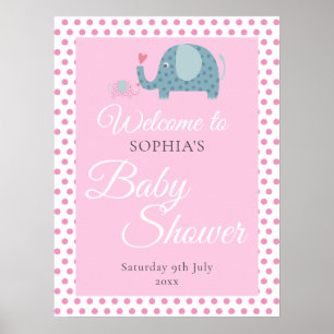 Affiche Éléphants à pois roses mignons Baby Shower