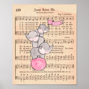 Affiche Elephants Balancing on Ball Music Nursering Art