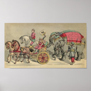 Affiche Éléphants de cirque et chevaux