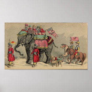 Affiche Éléphants de cirque et chevaux
