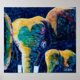 Affiche Éléphants mère et enfant