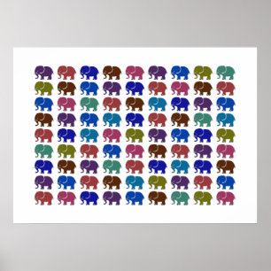 Affiche éléphants motif coloré