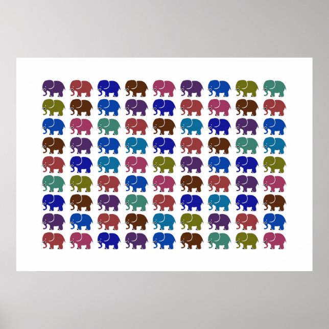 Affiche éléphants motif coloré (Devant)