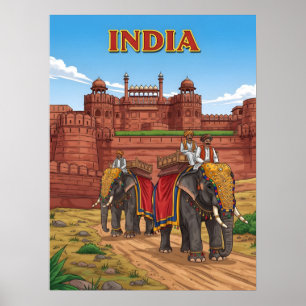 Affiche Eléphants porteurs de cavaliers