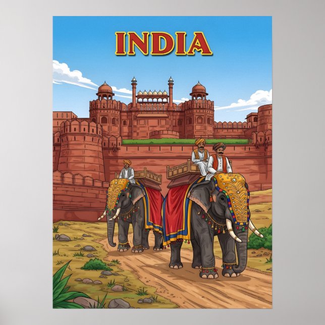 Affiche Eléphants porteurs de cavaliers (Devant)