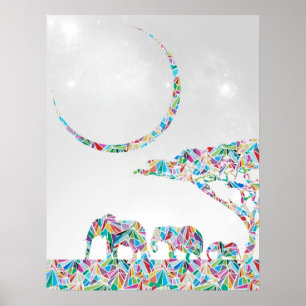 Affiche Eléphants sur la Savannah