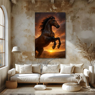 Affiche Élevage de chevaux majestueux de Dark Bay à la lum