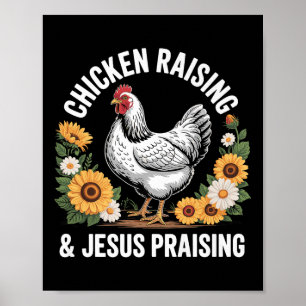 Affiche Élevage de poulets drôle & humour louant Jésus C