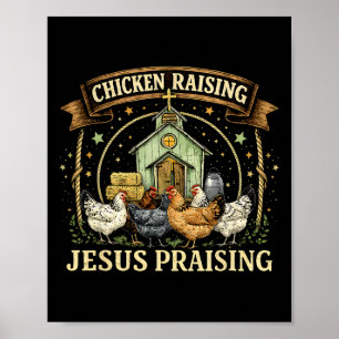 Affiche Élevage de poulets et ferme chrétienne louant Jésu