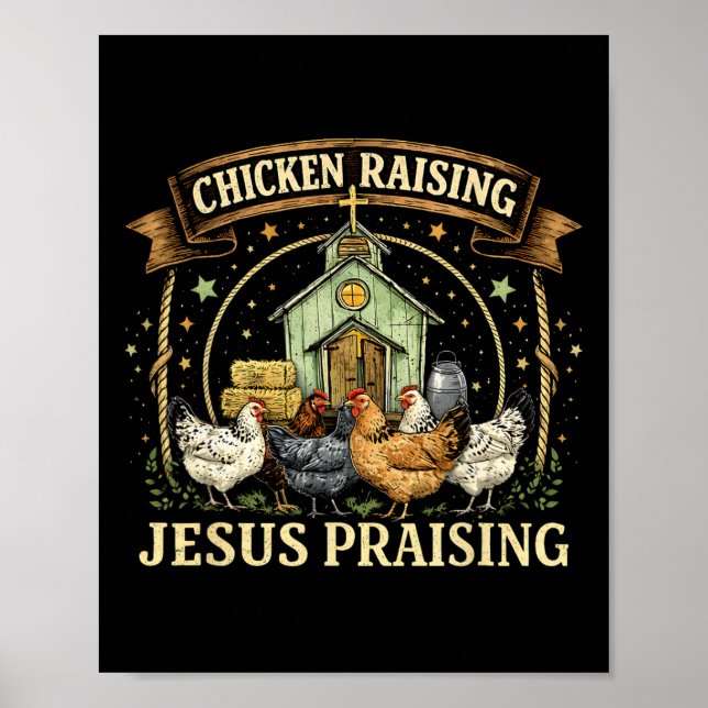 Affiche Élevage de poulets et ferme chrétienne louant Jésu (Devant)