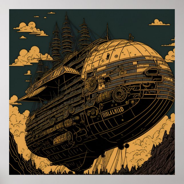 Affiche Elevé : Majestic Steampunk Airship (Devant)