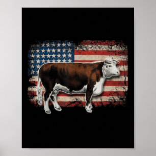 Affiche éleveur de Hereford - Drapeau Américain Pour Vache