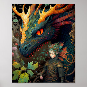 Affiche Elf Et Dragon Imaginaire Art