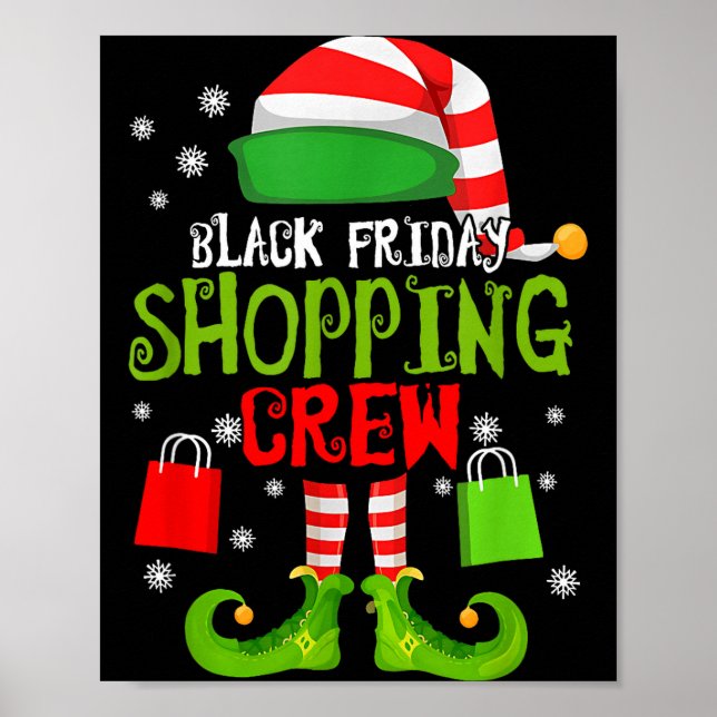 Affiche Elf Noël Noir Achats Drôle Vendredi Achats Créatif (Devant)